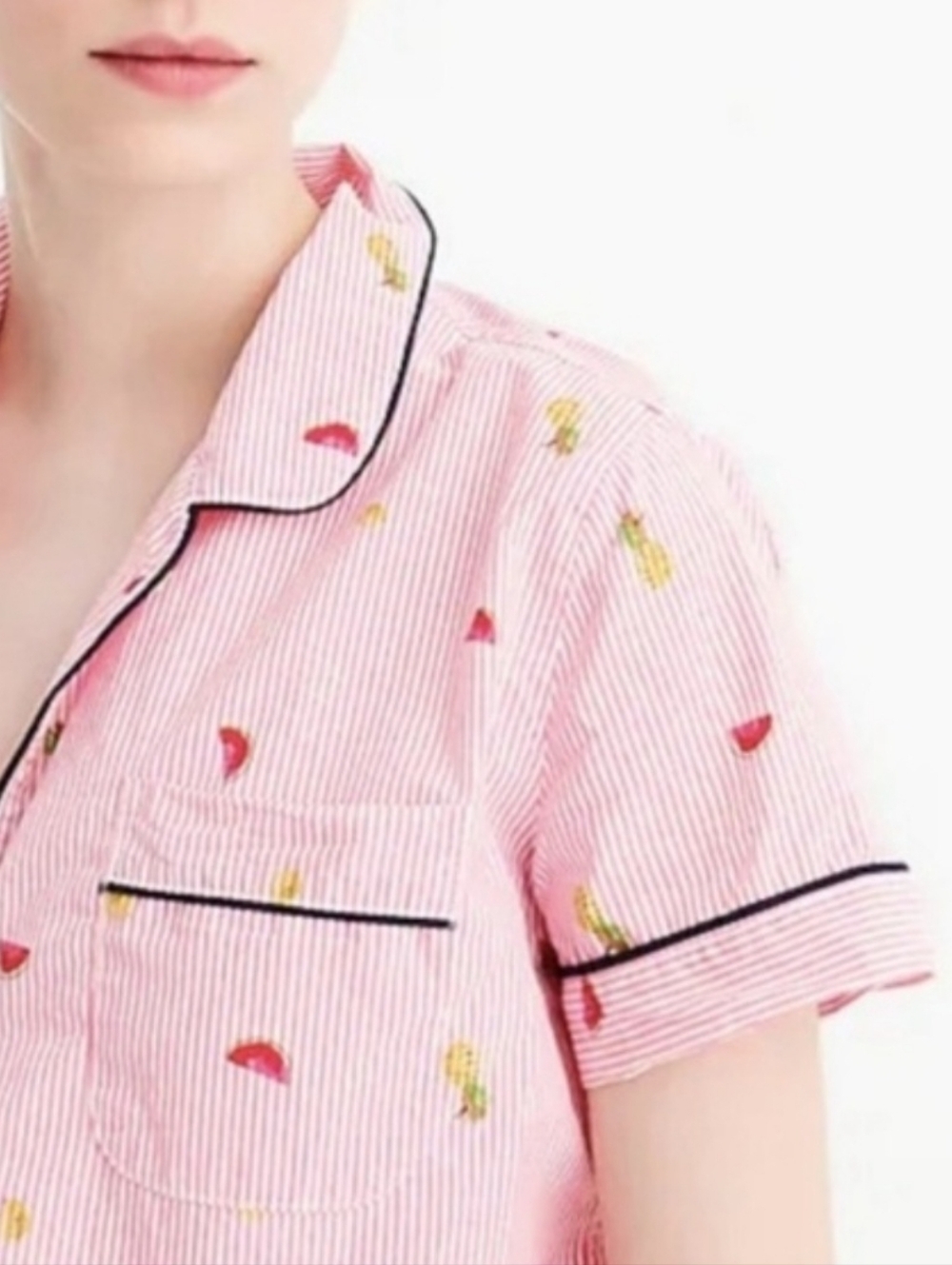 J. Crew Pink and White Striped Pajama Shirt Size Small Tropical Fruit Print - Picture 9 of 9